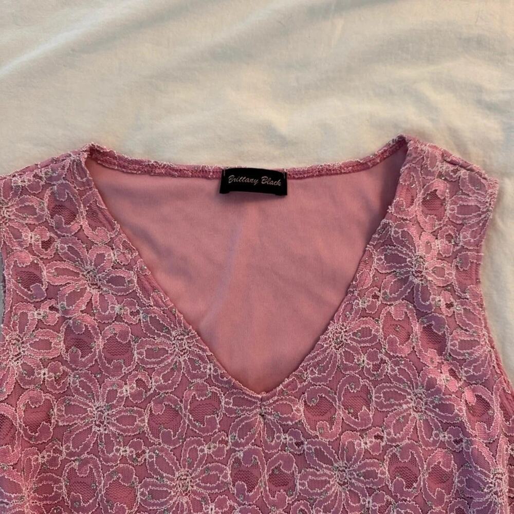 Y2K‎ Pink Lace Tank with Silver Glittered Polkadots - Picture 7 of 8